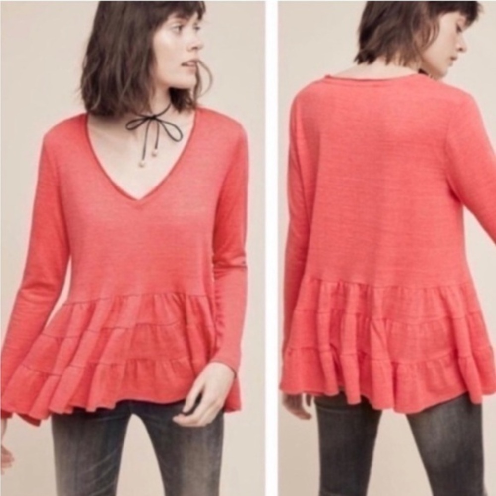 Anthropologie Deletta Thea tiered peplum V-neck top M